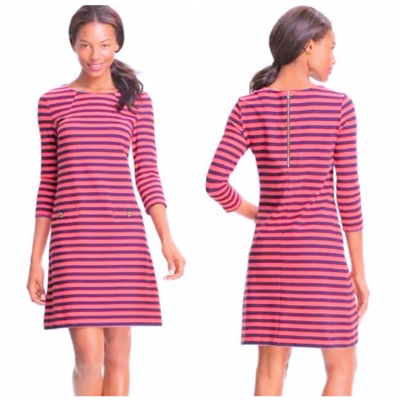 Lilly Pulitzer Xl Knit Dress Pink Blue Stripes Gold Logo Buttons Preppy
